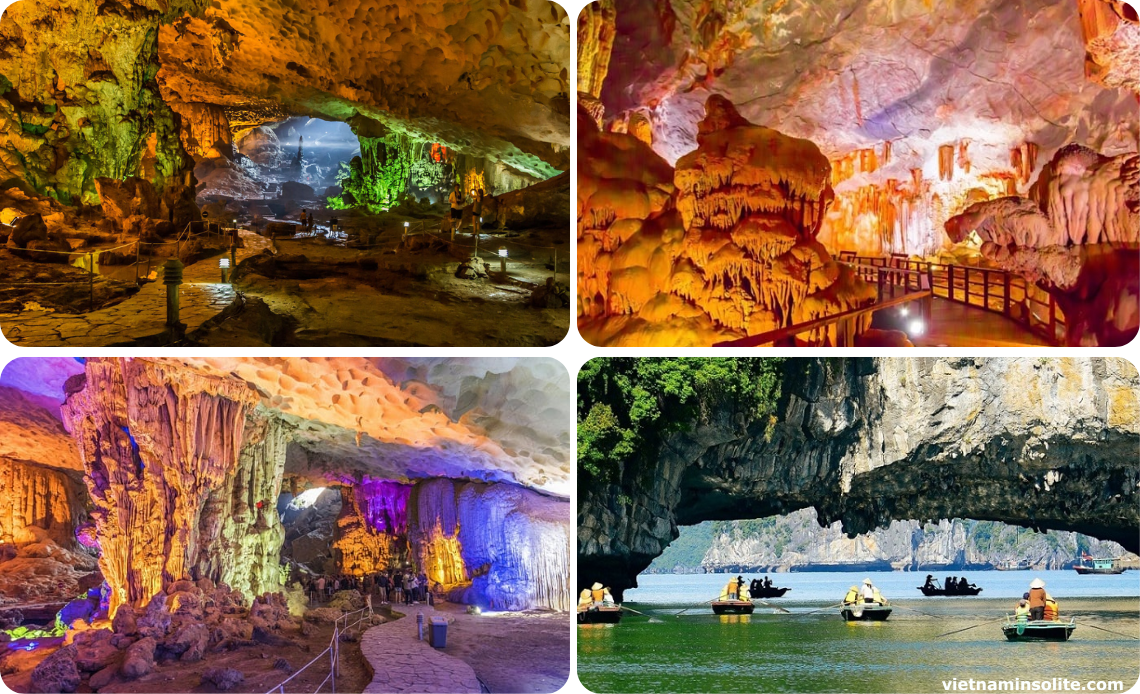 Les grottes à la baie d'halong: Grotte de Sung Sot (la grotte surprise), Grotte de Dau Go, Grotte de Thien Cung et  Grotte de Luon